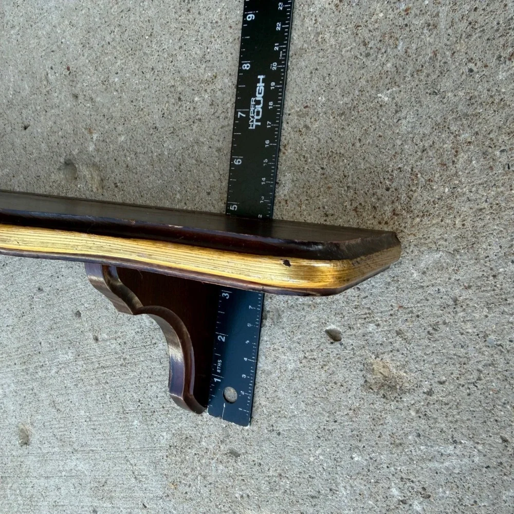 Vintage Wood Wall Shelf Scalloped Gold Edge Dark Cherry Plate Rail 24 Inch